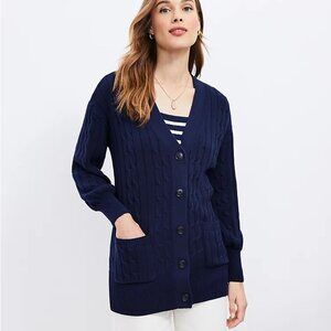 Loft navy blue oversized cable grandpa sweater cardigan L